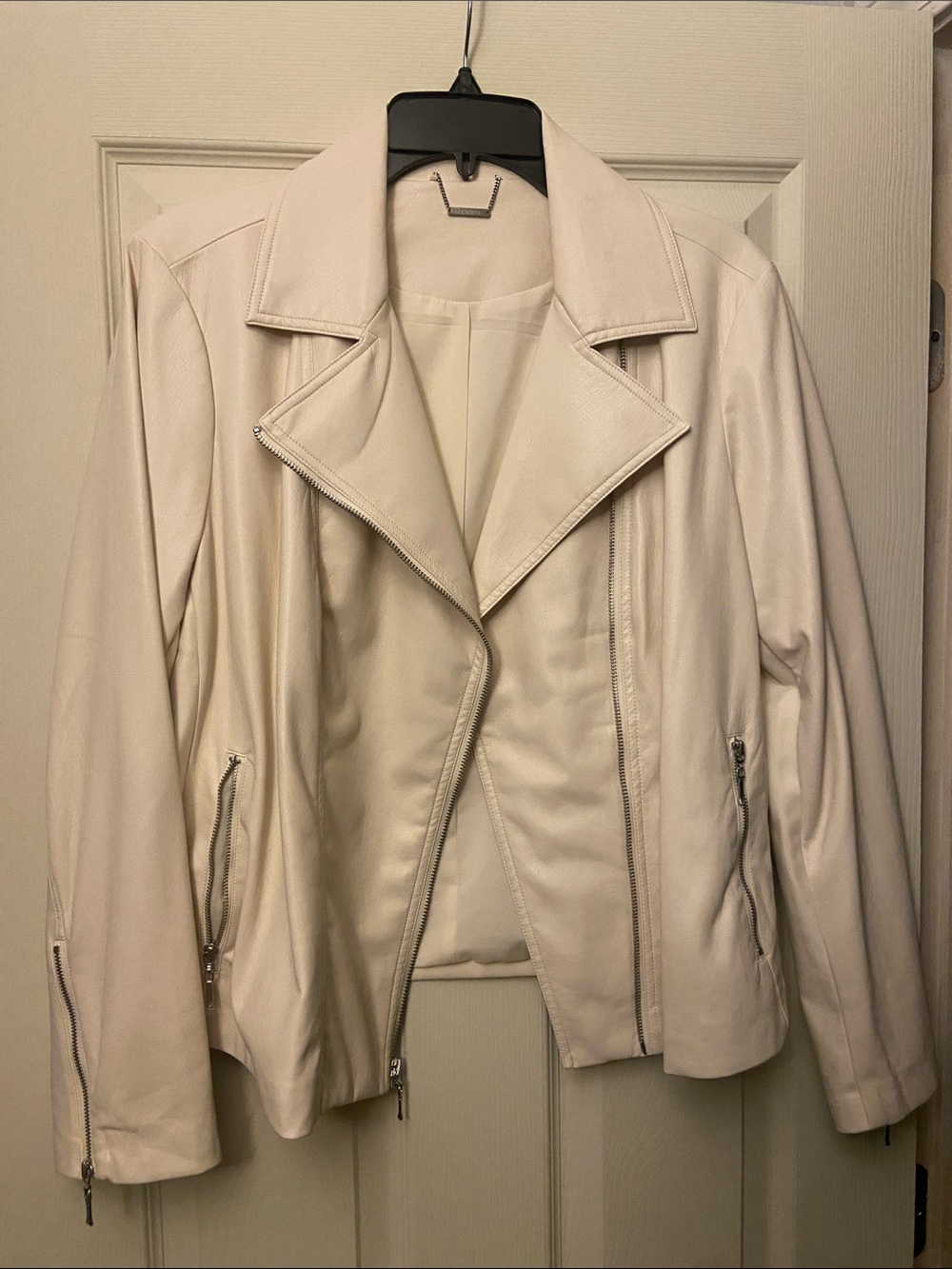 Chico's Cream Faux Leather Moto Jacket